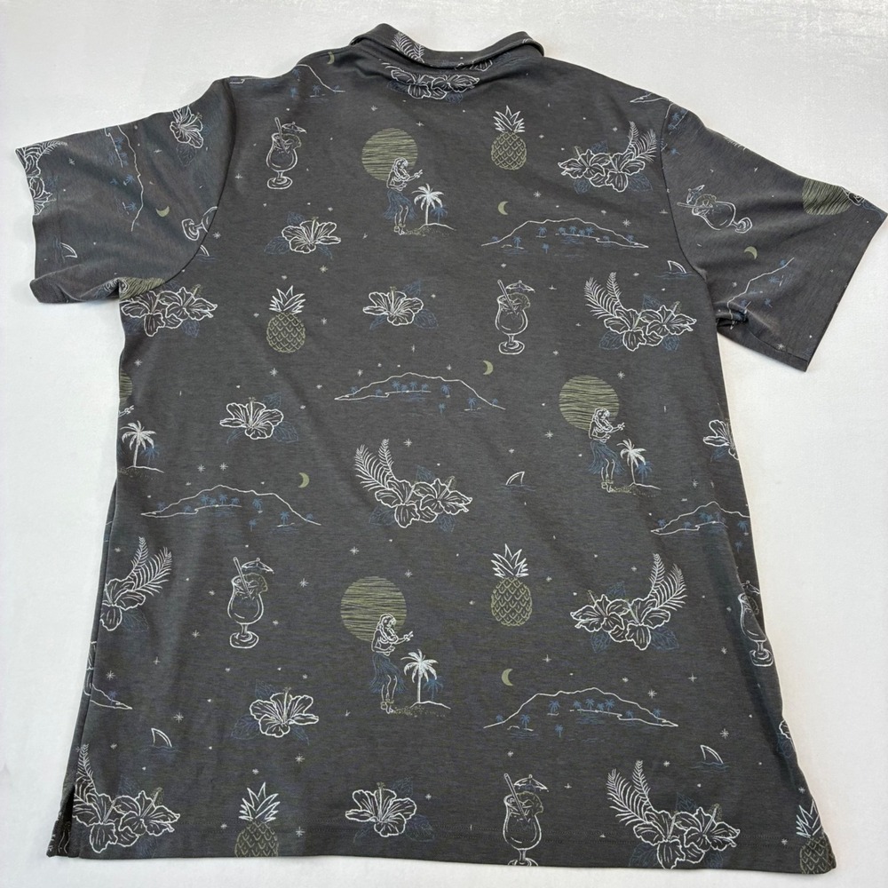 Travis Mathew Polo Shirt Mens XXL Gray Tropical Hula‎ Pineapple Aloha Golf Top - Picture 6 of 8